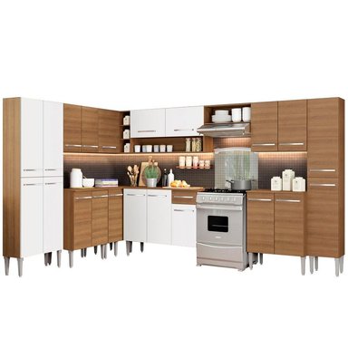 MUEBLE DE COCINA INTEGRAL DE ESQUINA EMILLY BIG 513 CM - MARRÓN/BLANCO
