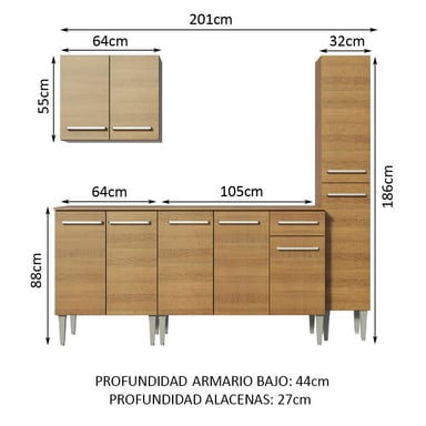 MUEBLE DE COCINA INTEGRAL EMILLY SING 201 CM MARRÓN 01 - 3