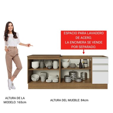 KIT MADESA GLAMY 3 CAJONES 2 MUEBLES DE COCINA 4 PUERTAS Y 200 CM MARRÓN/BLANCO - 4