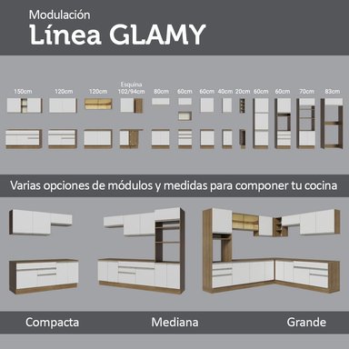 KIT MADESA GLAMY 3 CAJONES 2 MUEBLES DE COCINA 4 PUERTAS Y 200 CM MARRÓN/BLANCO - 9
