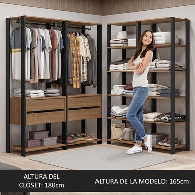 ROPERO MADESA MODULADO ABIERTO VALENCIA 358 CM 3 4 CAJONES NEGRO - 5