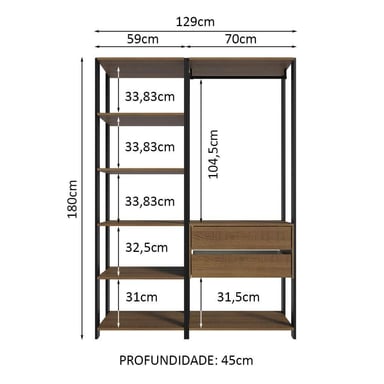 ROPERO MADESA MODULADO ABIERTO VALENCIA 129 CM NEGRO - 3