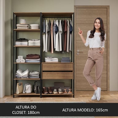 ROPERO MADESA MODULADO ABIERTO VALENCIA 129 CM NEGRO - 5
