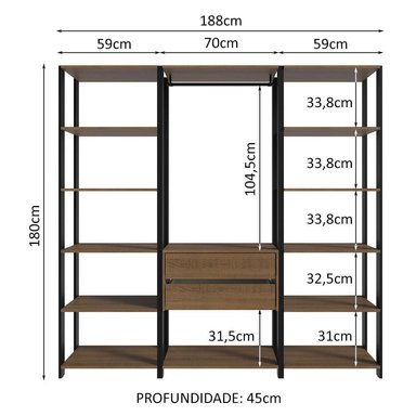 ROPERO MODULADO ABIERTO VALENCIA 188 CM 01 - MARRÓN/NEGRO - 3