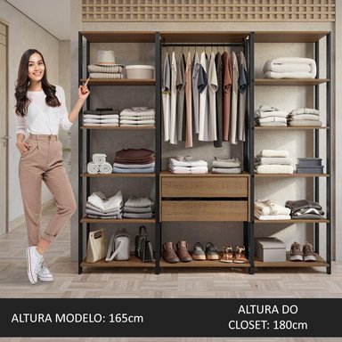 ROPERO MODULADO ABIERTO VALENCIA 188 CM 01 - MARRÓN/NEGRO - 5