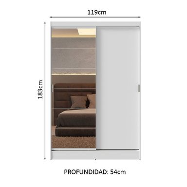 ROPERO MADESA 104409A1E LUKE CORREDIZAS 1 ESPEJO 2 PUERTAS BLANCO - 2