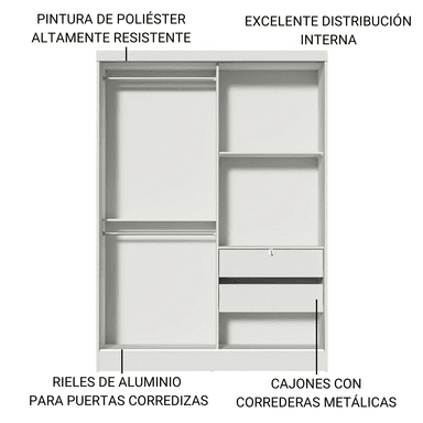 ROPERO MADESA 104409A1E LUKE CORREDIZAS 1 ESPEJO 2 PUERTAS BLANCO - 5