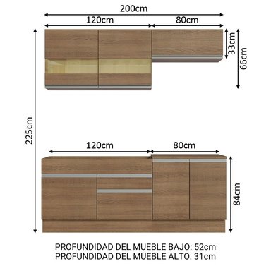 MUEBLE DE COCINA INTEGRAL GLAMY 200 CM - MARRÓN 07 - 3