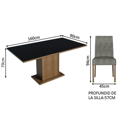 JUEGO COMEDOR MADESA 4 SILLAS MARRÓN AVRIL NEGRO PLATA - 3