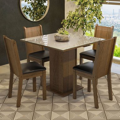 JUEGO DE COMEDOR PERLA CON 4 SILLAS - MARRÓN/CREMA/NEGRO