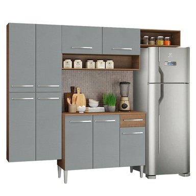 MUEBLE DE COCINA INTEGRAL EMILLY FIT 229 CM - MARRÓN/GRIS