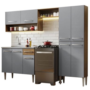 MUEBLE DE COCINA MADESA GREM229010F9 INTEGRAL EMILLY 229 CM CON LAVADERO 10 MARRÓN/GRIS