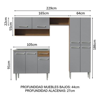 MUEBLE DE COCINA MADESA GREM229010F9 INTEGRAL EMILLY 229 CM CON LAVADERO 10 MARRÓN/GRIS - 3