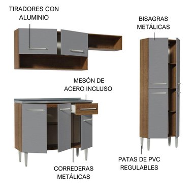 MUEBLE DE COCINA MADESA GREM229010F9 INTEGRAL EMILLY 229 CM CON LAVADERO 10 MARRÓN/GRIS - 4