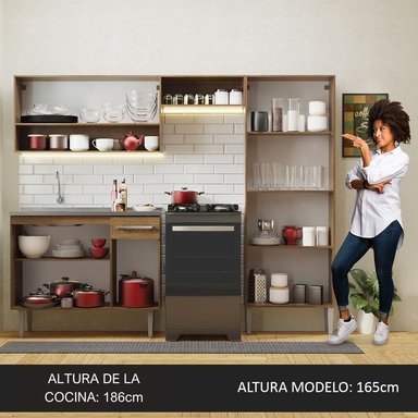 MUEBLE DE COCINA MADESA GREM229010F9 INTEGRAL EMILLY 229 CM CON LAVADERO 10 MARRÓN/GRIS - 5