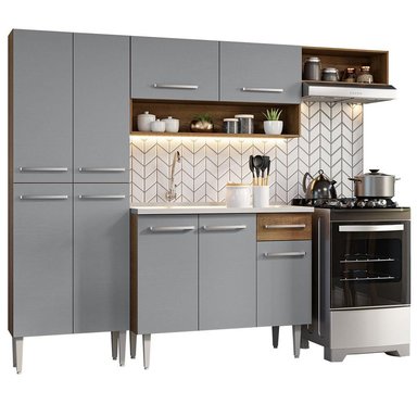 MUEBLE DE COCINA MADESA GREM229012F9 INTEGRAL EMILLY 229 CM CON LAVADERO 12 MARRÓN/GRIS