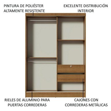ROPERO LUKE 2 PUERTAS CORREDIZAS CON ESPEJOS - MARRÓN - 5