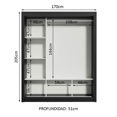 ROPERO MONACO 3 PUERTAS CORREDIZAS - NEGRO/BLANCO - 2