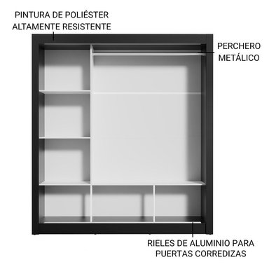 ROPERO MONACO 3 PUERTAS CORREDIZAS - NEGRO/BLANCO - 4