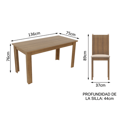JUEGO DE COMEDOR ANALU CON 6 SILLAS - MARRÓN/BEIGE - 2