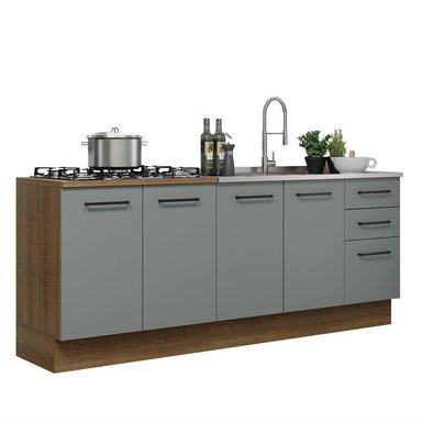 KIT CON 2 MUEBLES DE COCINA AGATA 200 CM - MARRÓN/GRIS
