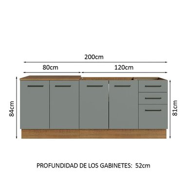 KIT CON 2 MUEBLES DE COCINA AGATA (SIN ENCIMERA NI LAVADERO) MARRON GRIS - 3