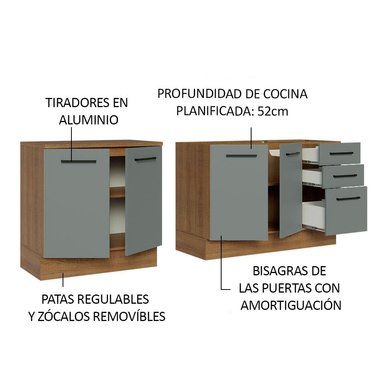 KIT CON 2 MUEBLES DE COCINA AGATA (SIN ENCIMERA NI LAVADERO) MARRON GRIS - 4