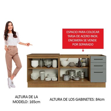 KIT CON 2 MUEBLES DE COCINA AGATA (SIN ENCIMERA NI LAVADERO) MARRON GRIS - 5