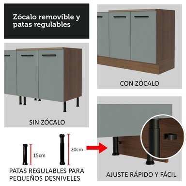 KIT CON 2 MUEBLES DE COCINA AGATA (SIN ENCIMERA NI LAVADERO) MARRON GRIS - 8