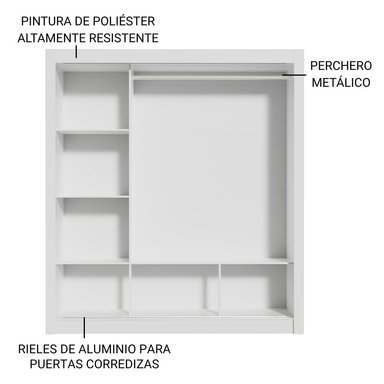 ROPERO MONACO 3 PUERTAS CORREDIZAS - BLANCO - 4
