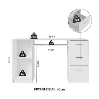 TOCADOR MADESA CON 1 PUERTA Y 3 CAJONES - BLANCO - 3