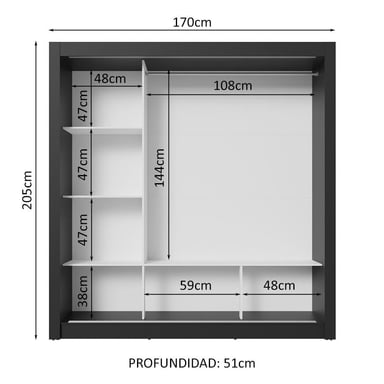 ROPERO NOBRE 3 PUERTAS CORREDIZAS NEGRO/BLANCO - 4