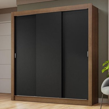 ROPERO NOBRE 3 PUERTAS CORREDIZAS MARRÓN/NEGRO - 2