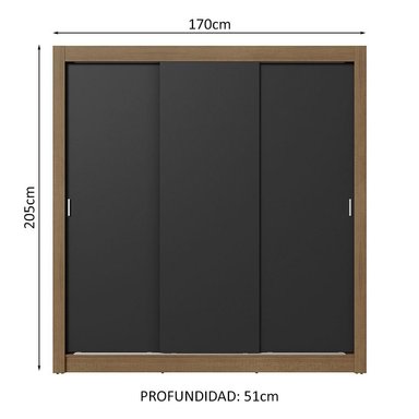 ROPERO NOBRE 3 PUERTAS CORREDIZAS MARRÓN/NEGRO - 3