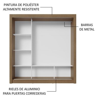 ROPERO NOBRE 3 PUERTAS CORREDIZAS MARRÓN/NEGRO - 6
