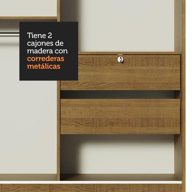 ROPERO MAX 2 PUERTAS CORREDIZAS CON ESPEJOS MARRÓN - 7