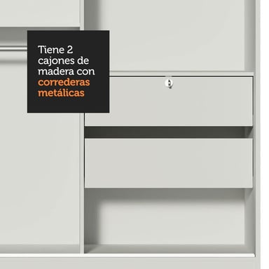 ROPERO MAX MADESA 2 PUERTAS CORREDIZAS 1 ESPEJO BLANCO - 7