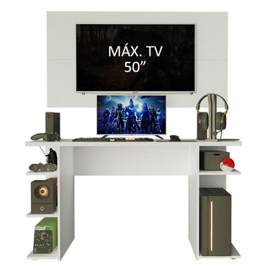 ESCRITORIO GAMER MODERNO MADESA + PANEL PARA TV HASTA 50 PULGADAS BLANCO - 2