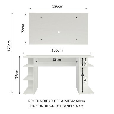 ESCRITORIO GAMER MODERNO MADESA + PANEL PARA TV HASTA 50 PULGADAS BLANCO - 3