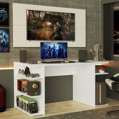 ESCRITORIO GAMER MODERNO MADESA + PANEL PARA TV HASTA 50 PULGADAS BLANCO - 5