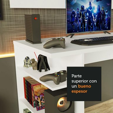 ESCRITORIO GAMER MODERNO MADESA + PANEL PARA TV HASTA 50 PULGADAS BLANCO - 6