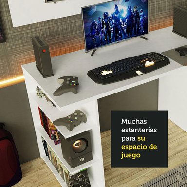 ESCRITORIO GAMER MODERNO MADESA + PANEL PARA TV HASTA 50 PULGADAS BLANCO - 9