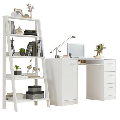 ESCRITORIO DE OFICINA ALASKA + MUEBLE ESTANTE LIBRERO DE 4 NIVELES BLANCO