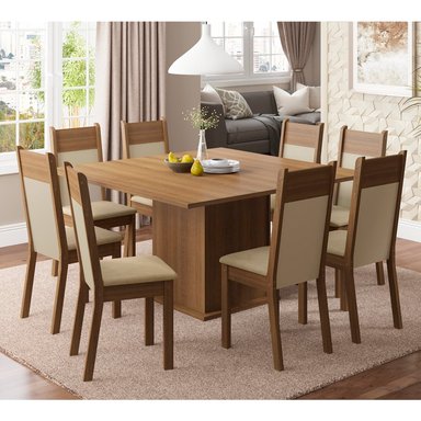 JUEGO DE COMEDOR PANAMÁ CON 8 SILLAS - MARRÓN/CREMA/BEIGE