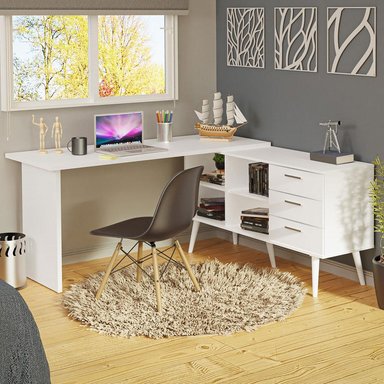ESCRITORIO MESA DE OFICINA DE ESQUINA LISBOA CON 3 CAJONES - BLANCO