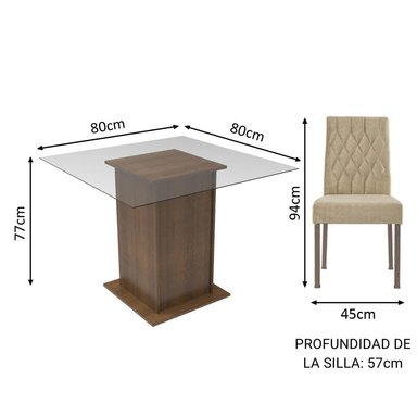 JUEGO DE COMEDOR CIÇA CON 2 SILLAS - ENCIMERA DE CRISTAL - MARRÓN/IMPERIAL - 3