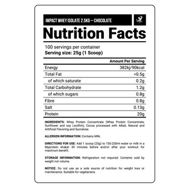PROTEÍNA MYPROTEIN IMPACT WHEY ISOLATE 2.5 KG NATURAL CHOCOLATE - 3