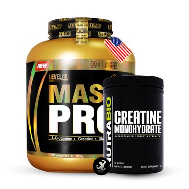 PROTEÍNA LEVEL PRO PACK MASS PRO 6.6 LB CHOCOLATE + CREATINA NUTRABIO 300 GR