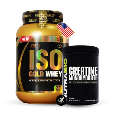 PROTEÍNA LEVEL PRO PACK ISO GOLD WHEY 2.43 LB VANILLA + CREATINA NUTRABIO 300 GR