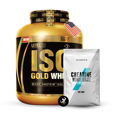PROTEÍNA LEVEL PRO PACK ISO GOLD WHEY 6.6 LB VANILLA + CREATINA MYPROTEIN 250 GR